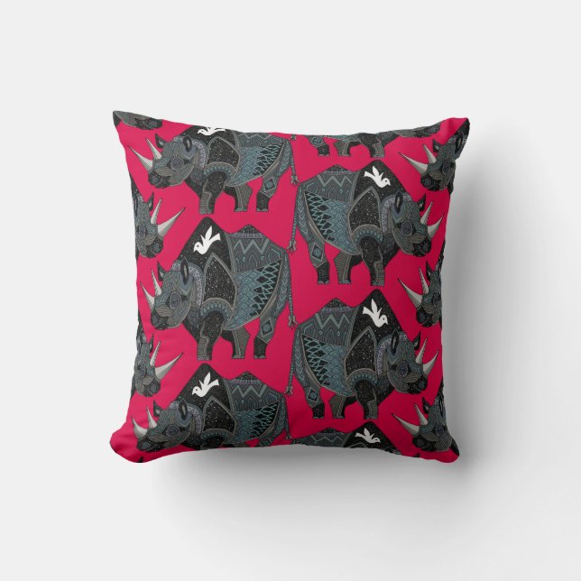 rhinoceros red throw pillow (Front)