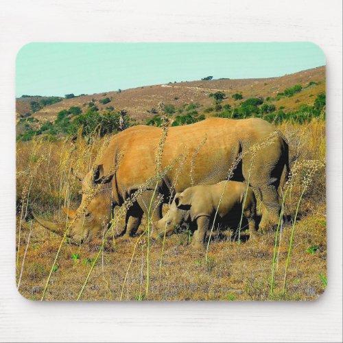 Rhinoceros & Reeds Wildlife Photography Mouse Pad