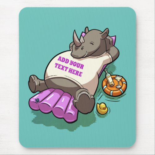 Rhinoceros Relaxing On A Lilo Funny Cartoon Rhino Mouse Pad