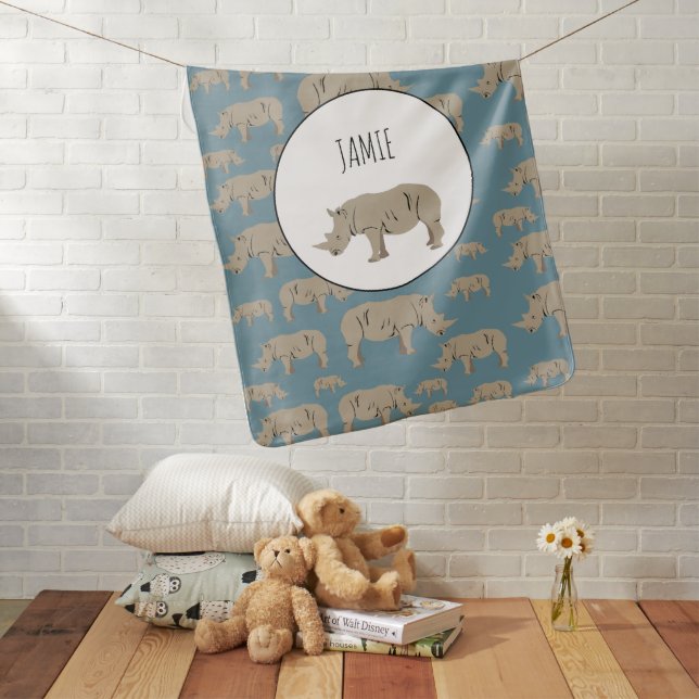 Rhinoceros Rhino Illustration Pattern  Baby Blanket (In Situ)