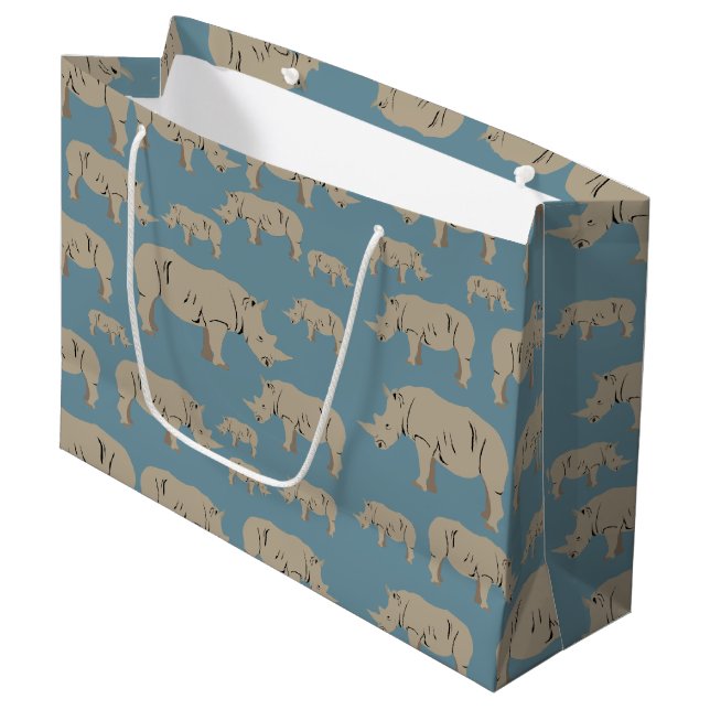 Rhinoceros Rhino Illustration Pattern Large Gift Bag (Front Angled)