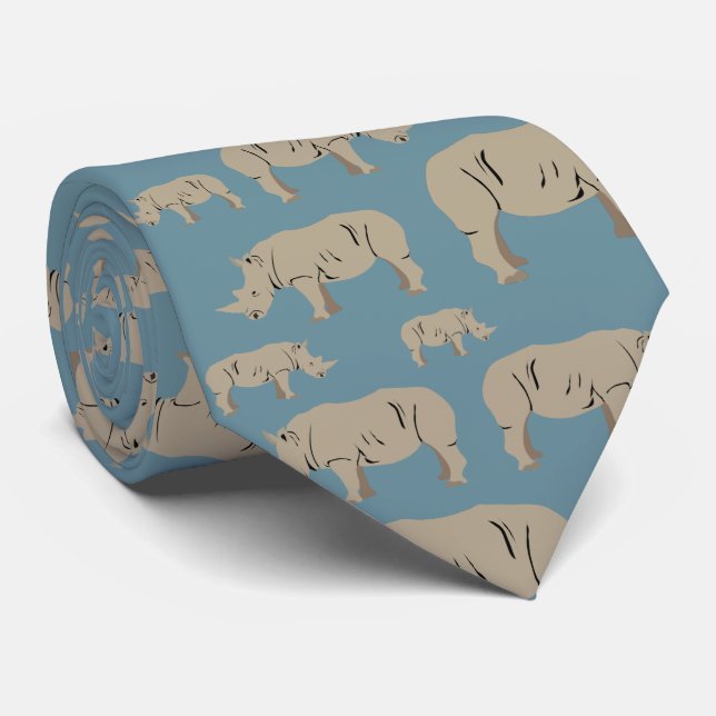 Rhinoceros Rhino Illustration Pattern Neck Tie (Rolled)