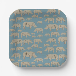 Rhinoceros Rhino Illustration Pattern Paper Plates