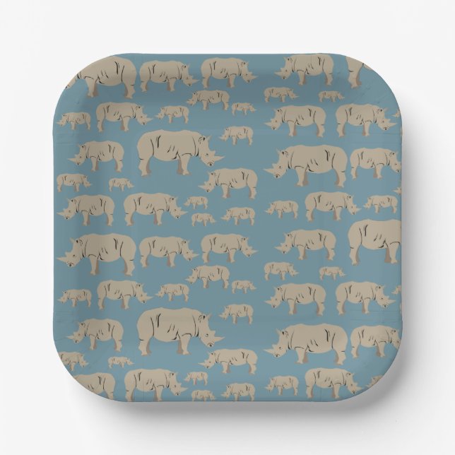 Rhinoceros Rhino Illustration Pattern   Paper Plates (Front)