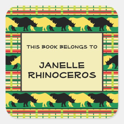 Rhinoceros Safari Weave Pattern Square Sticker