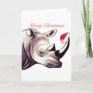 Rhinoceros With Santa Hat Christmas Card