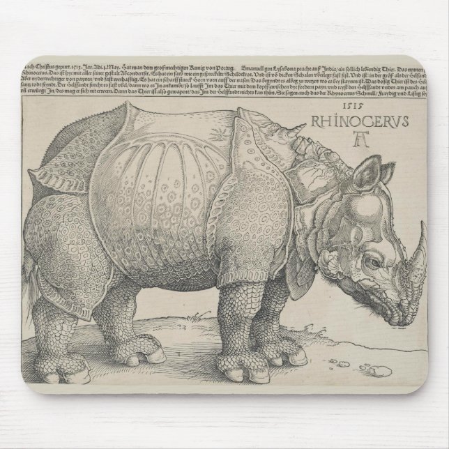Rhinoceros, Woodcut by Albrecht Durer Mouse Pad (Front)
