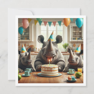 Rhinos celebrating, rhinoceros birthday invite
