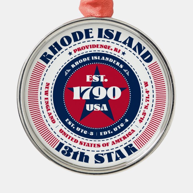 Rhode Island 13th State Christmas Ornament (Front)