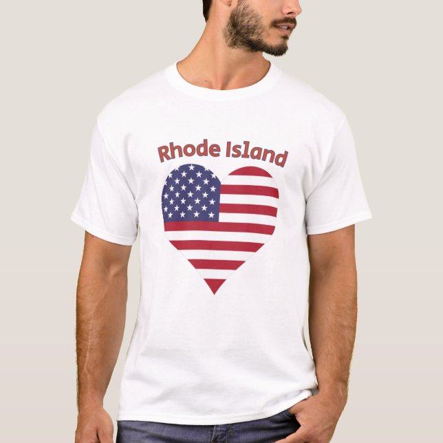 Rhode Island American Flag Heart T-Shirt (Front)