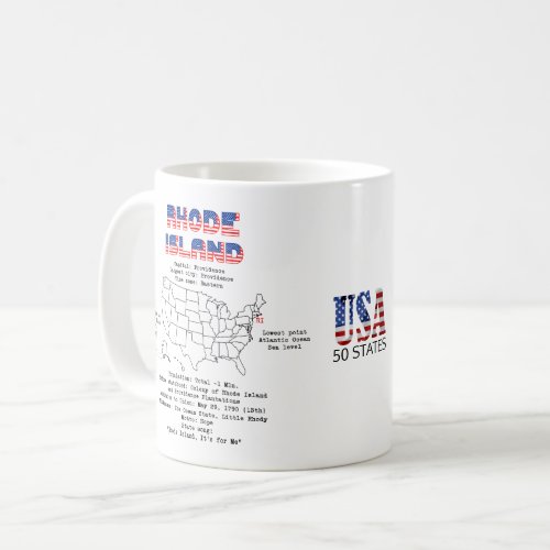 Rhode Island American state on a map and details Coffee Mug