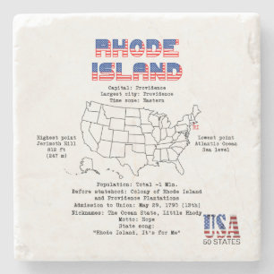 Rhode Island American state on a map and details Stone Coaster