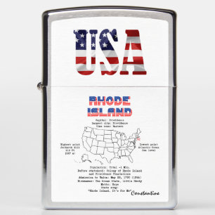 Rhode Island American state on a map and details Zippo Lighter