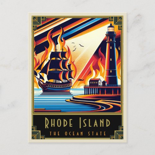 Rhode Island  Art Deco Postcard