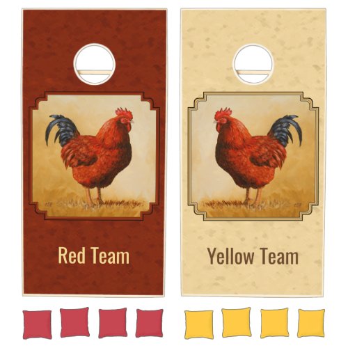 Rhode Island Chicken Red Background Cornhole Set
