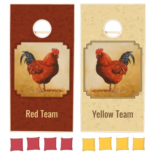Rhode Island Chicken Red Background Cornhole Set (Set)