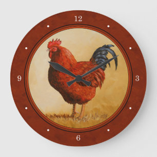 Rhode Island Chicken Red Background Large Clock
