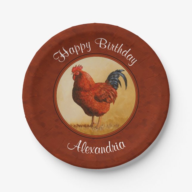 Rhode Island Chicken Red Background Paper Plates (Front)