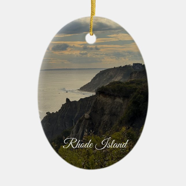 Rhode Island Cliffside Sunset Ornament (Front)