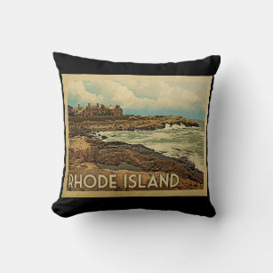 Rhode Island Coast Vintage Travel Throw Pillow