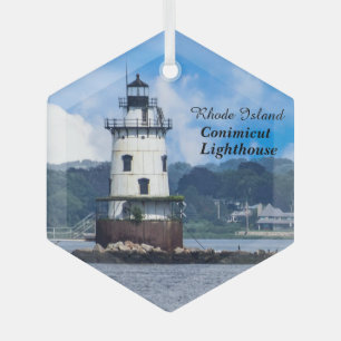 Rhode Island Conimicut Lighthouse Glass Ornament