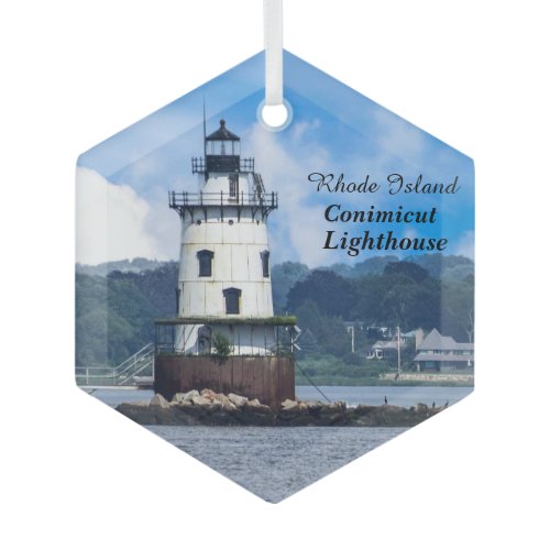 Rhode Island Conimicut Lighthouse Glass Ornament