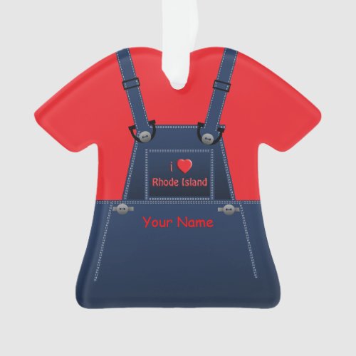 Rhode Island  Counrty Overalls Heart Ornament