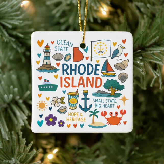 Rhode Island Custom Family Trip Christmas Ceramic Ornament (Tree)