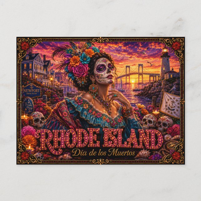 Rhode Island Día de los Muertos Retro Postcard (Front)