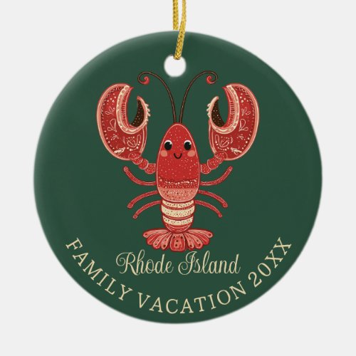 Rhode Island Family Vacation Keepsake Lobster Ceramic Ornament