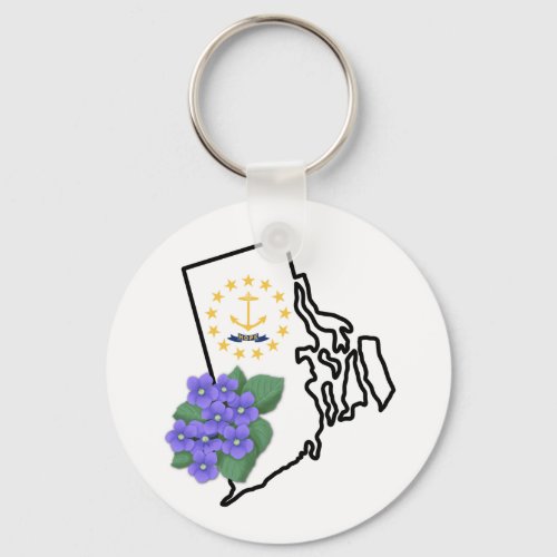Rhode Island Flag State Flower Common Blue Violet Keychain