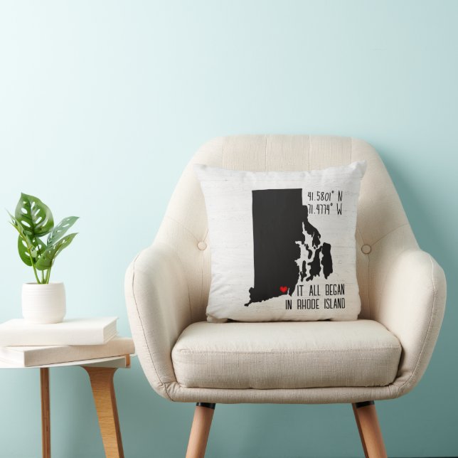 Rhode Island GPS Coordinates with Heart Throw Pillow (Chair)
