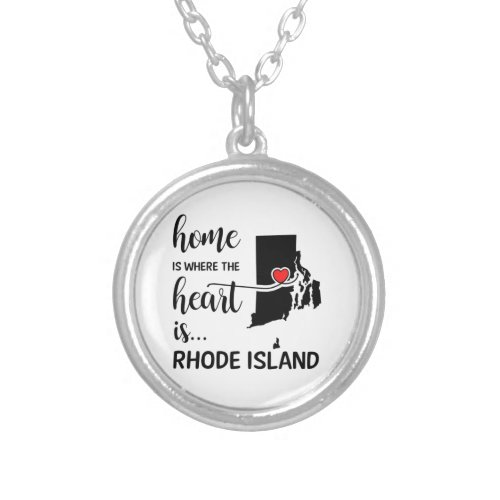 Rhode Island home is where the heart is Silver Plated Necklace