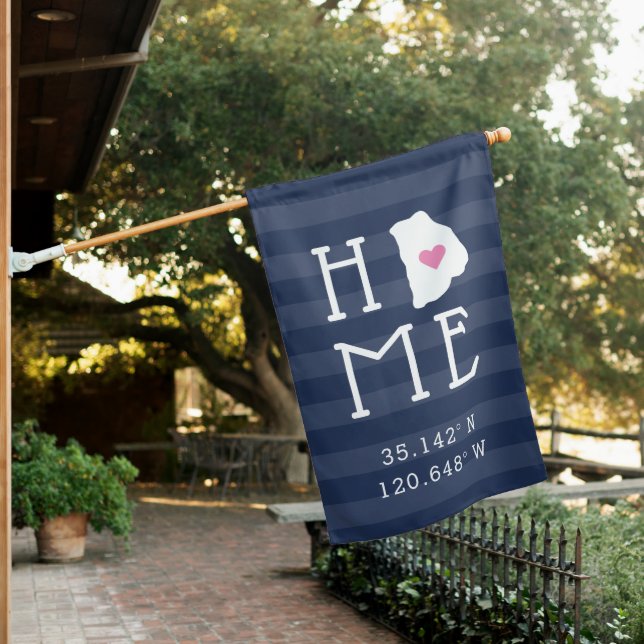 Rhode Island Home State Custom Coordinates House Flag (In SItu)