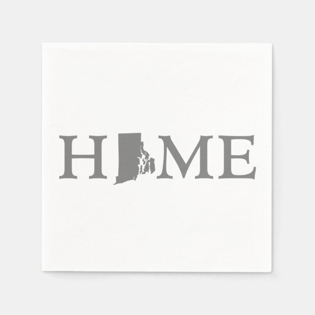 Rhode Island Home State Gray Word Art Paper Party Napkins (Front)