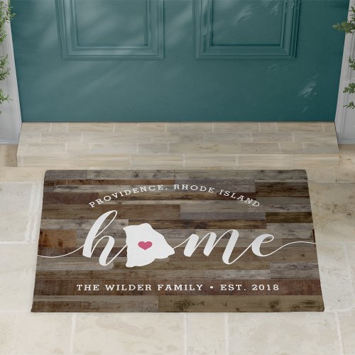 Rhode Island Home State Personalized Wood Look Doormat