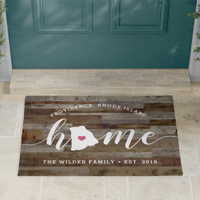 Rhode Island Home State Personalized Wood Look Doormat (Creator Uploaded)