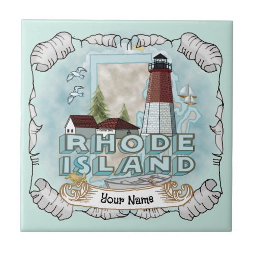 Rhode Island  Lighthouse custom name tile