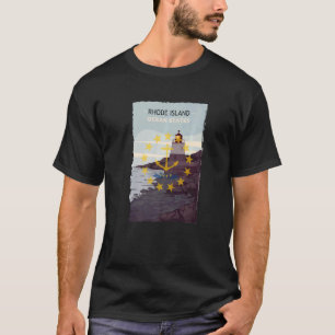 Rhode Island Lighthouse Retro Poster Rhode Island  T-Shirt