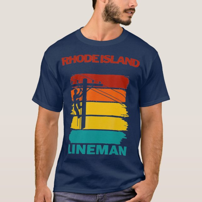 Rhode Island Lineman Sunset Electrician T-Shirt (Front)