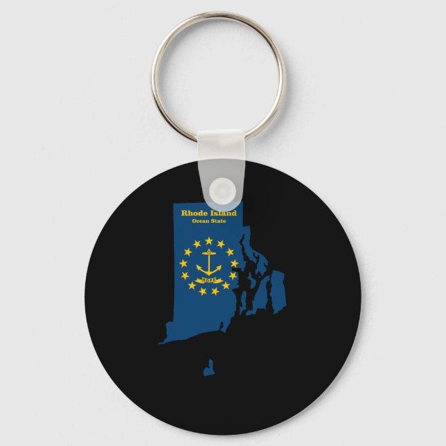 Rhode Island Map Flag Sticker  Keychain (Front)
