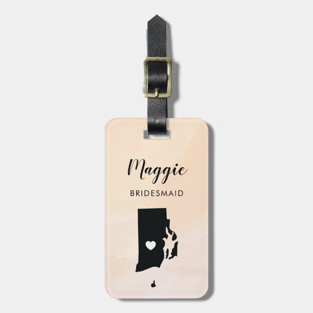 Rhode Island Map Luggage Tag, Wedding Party Tag (Front Vertical)