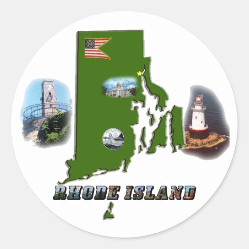 Rhode Island Map Photos and Text Classic Round Sticker