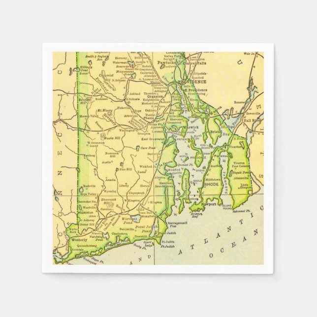Rhode Island Map Postcard Napkins (Front)