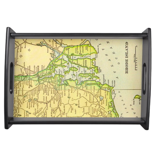 Rhode Island Map Postcard Serving Tray (Front)