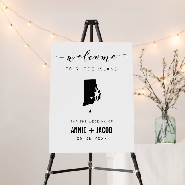 Rhode Island Map Wedding Welcome Sign, Foam Board (In Situ (Stand))