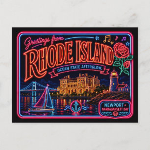 Rhode Island Neon State Retro Vintage Postcard