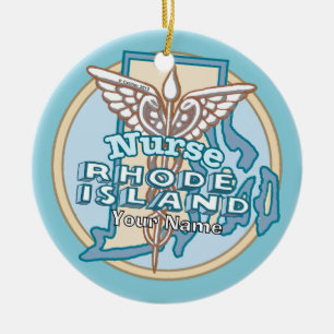 Rhode Island Nurse Caduceus Ceramic Ornament