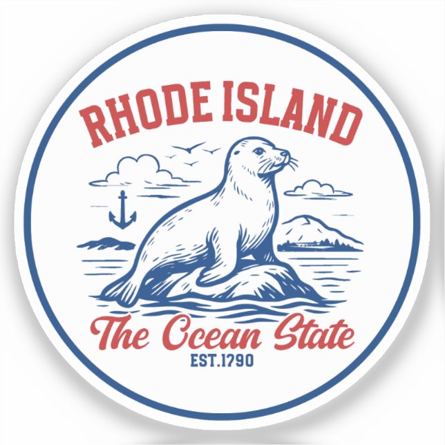 Rhode Island Ocean State Seal Design Sticker (Front)