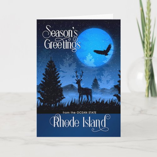 Rhode Island Ocean State Seasons Greetings Deer Holiday Card